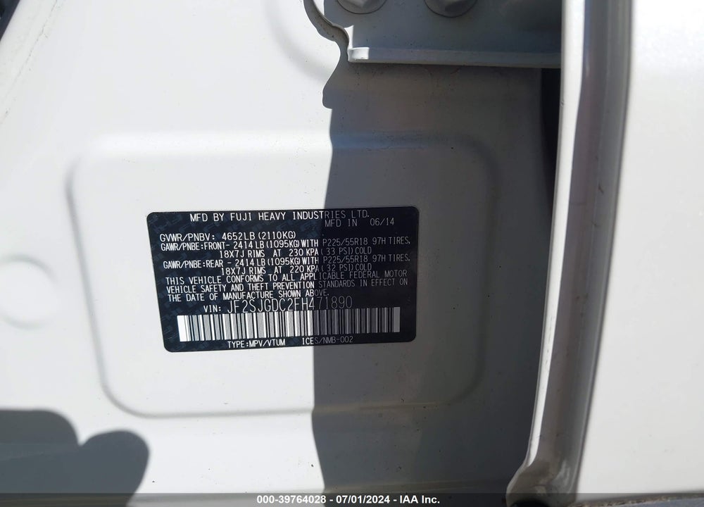2015 SUBARU FORESTER 2.0XT PREMIUM VIN: JF2SJGDC2FH471890