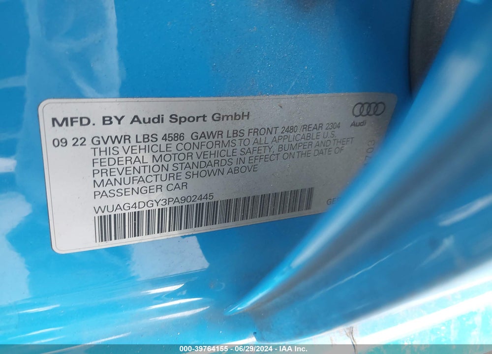 2023 AUDI RS 3 TFSI QUATTRO S TRONIC VIN: WUAG4DGY3PA902445