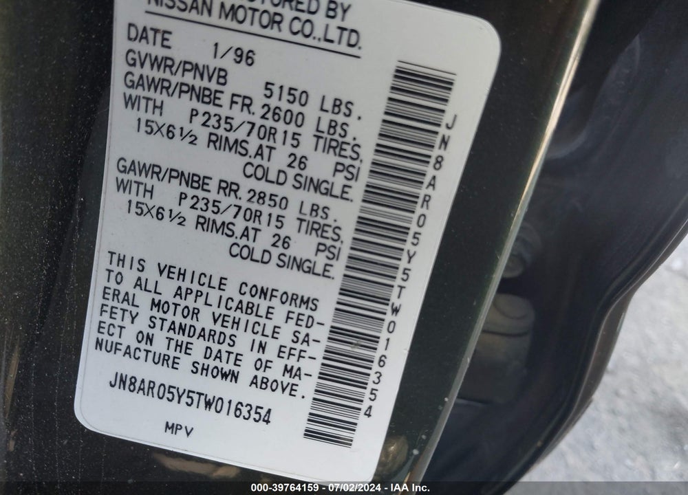 1996 NISSAN PATHFINDER LE/SE/XE VIN: JN8AR05Y5TW016354