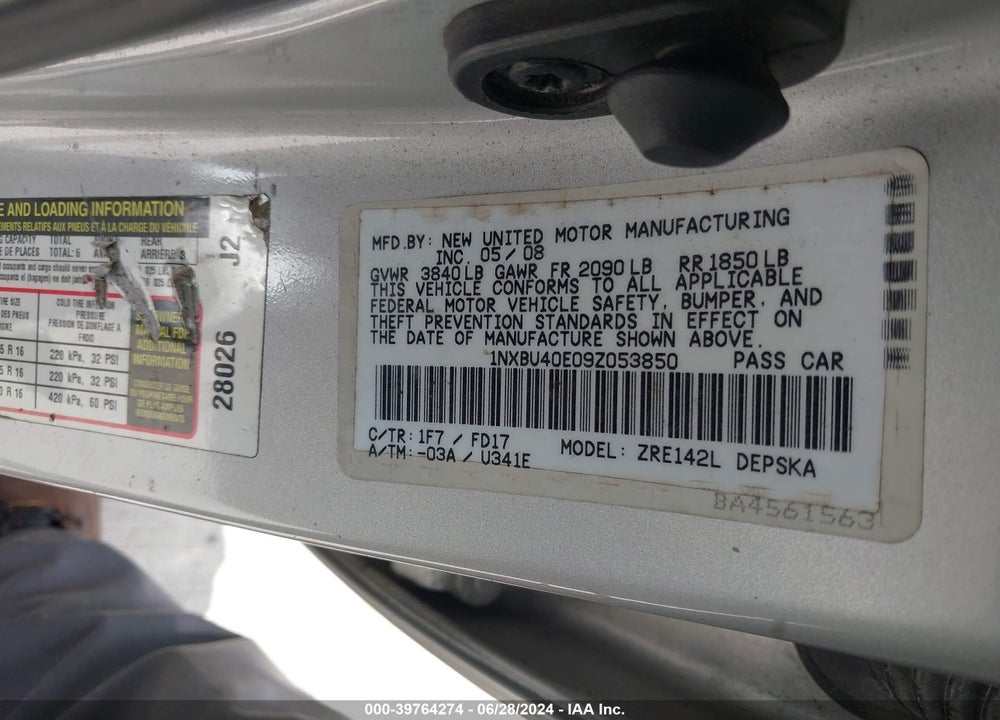 2009 TOYOTA COROLLA S VIN: 1NXBU40E09Z053850