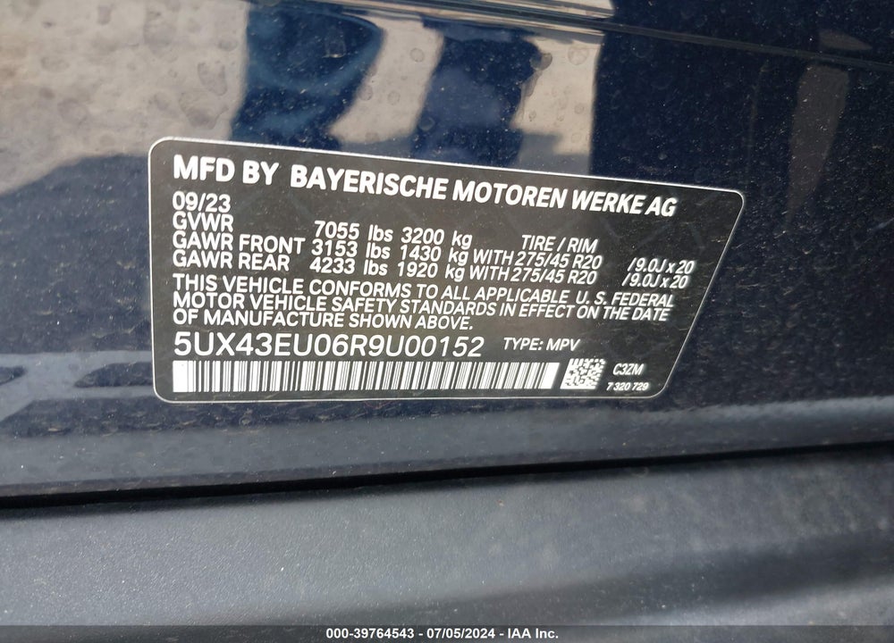2024 BMW X5 PHEV XDRIVE50E VIN: 5UX43EU06R9U00152