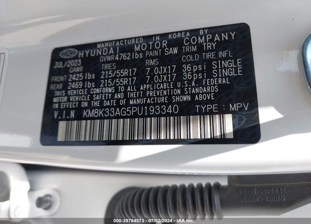 2023 HYUNDAI KONA ELECTRIC SEL VIN: KM8K33AG5PU193340