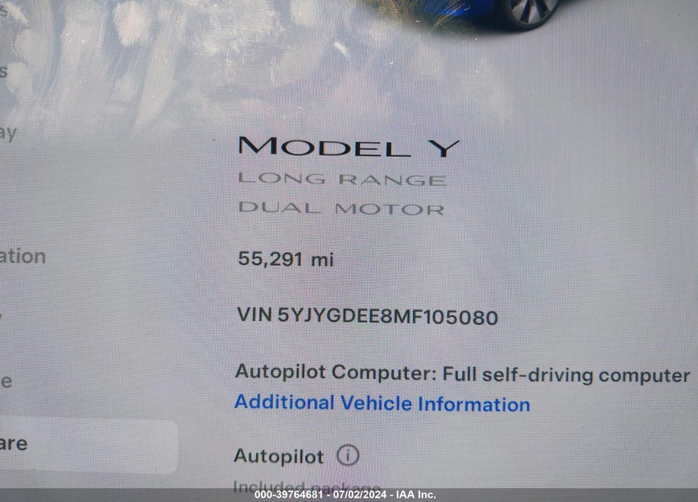 2021 TESLA MODEL Y LONG RANGE DUAL MOTOR ALL-WHEEL DRIVE VIN: 5YJYGDEE8MF105080