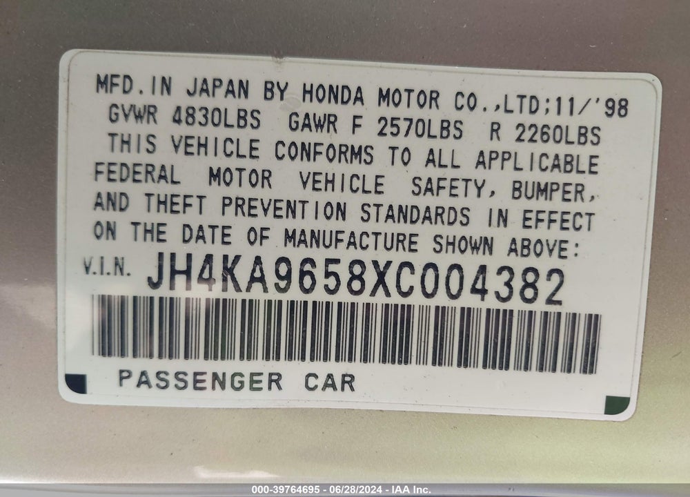 1999 ACURA RL 3.5 VIN: JH4KA9658XC004382