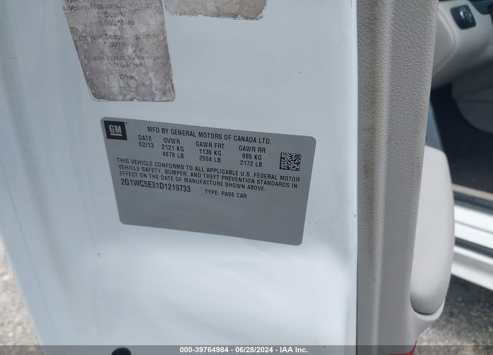 2013 CHEVROLET IMPALA LTZ VIN: 2G1WC5E31D1219733