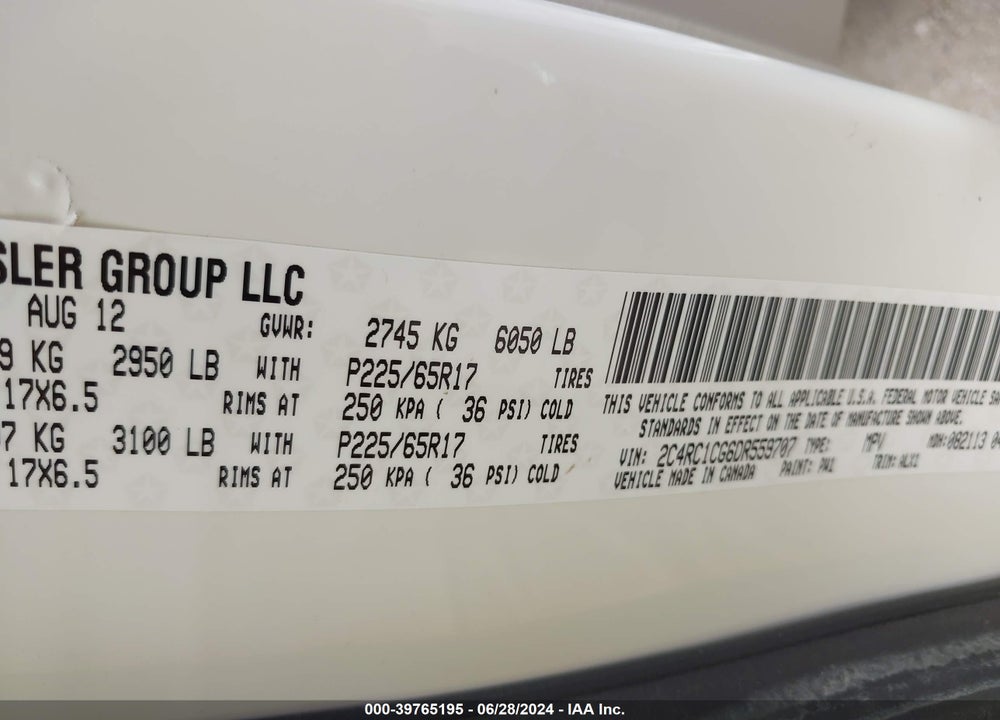 2013 CHRYSLER TOWN & COUNTRY TOURING-L VIN: 2C4RC1CG6DR559707