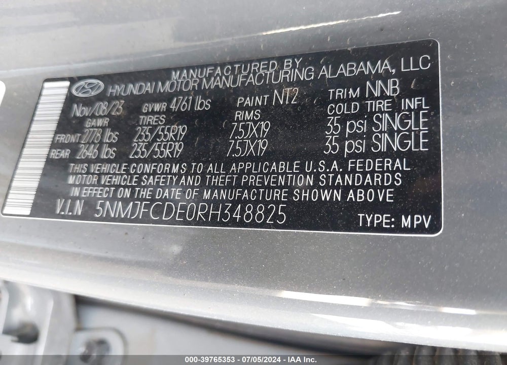 2024 HYUNDAI TUCSON SEL VIN: 5NMJFCDE0RH348825
