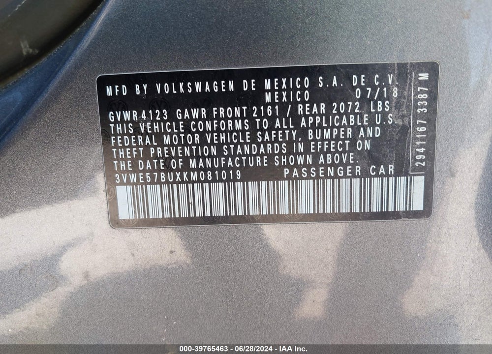 2019 VOLKSWAGEN JETTA 1.4T SEL VIN: 3VWE57BUXKM081019