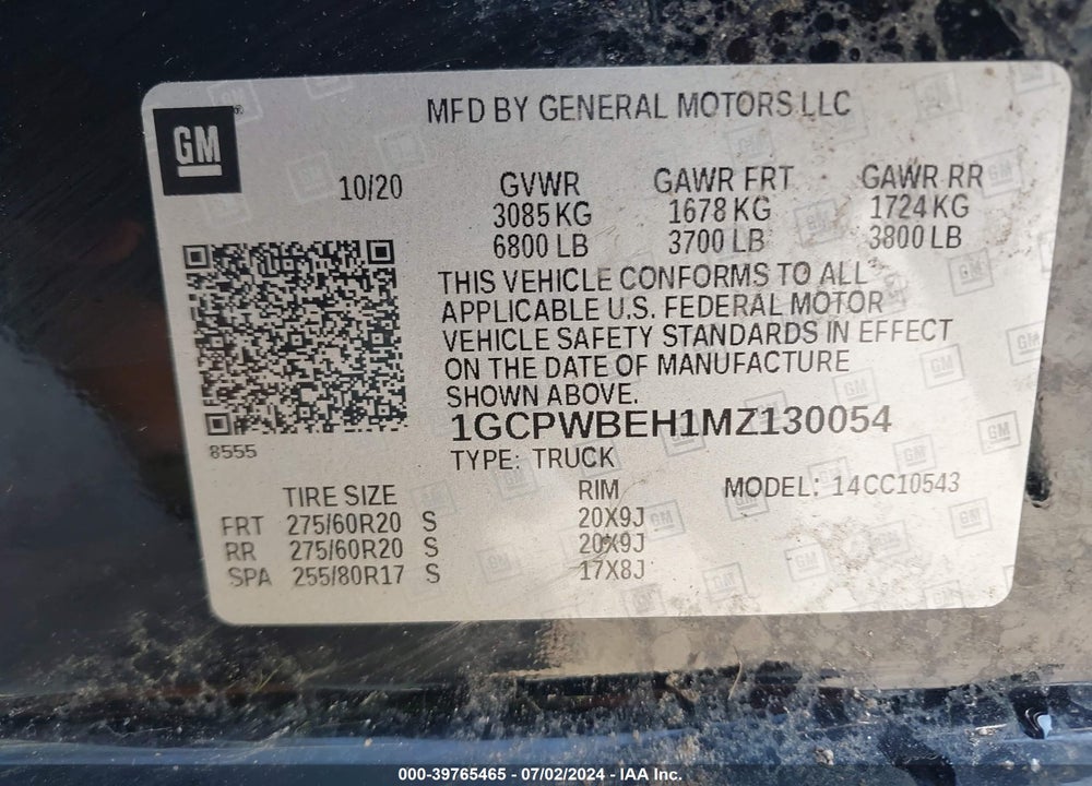 2021 CHEVROLET SILVERADO 1500 2WD SHORT BED CUSTOM VIN: 1GCPWBEH1MZ130054