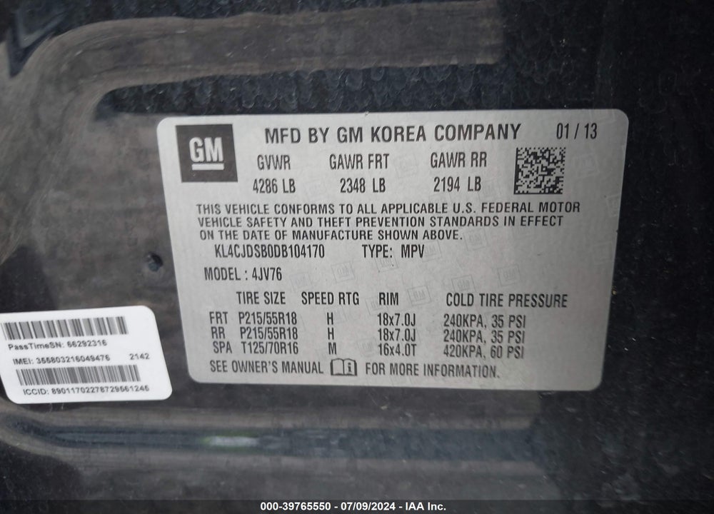 2013 BUICK ENCORE VIN: KL4CJDSB0DB104170