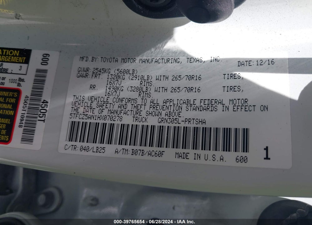 2017 TOYOTA TACOMA TRD PRO VIN: 5TFCZ5AN1HX070278