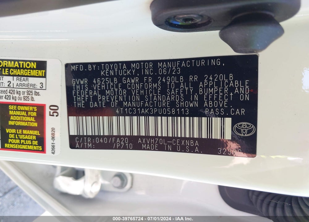 2023 TOYOTA CAMRY LE HYBRID VIN: 4T1C31AK3PU058113