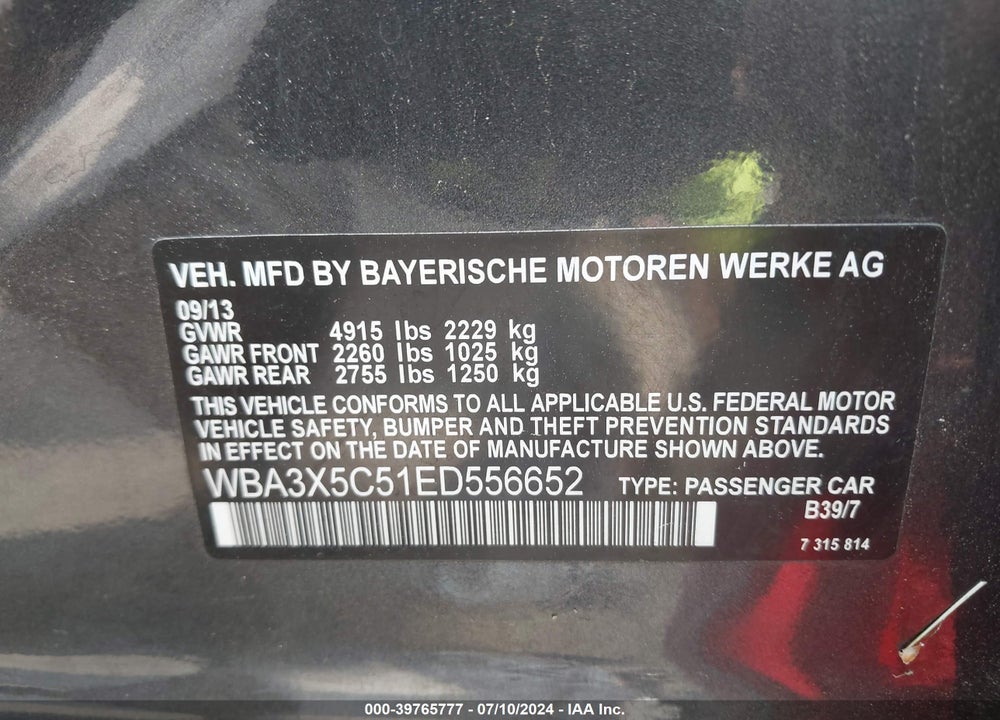 2014 BMW 328I GRAN TURISMO XDRIVE VIN: WBA3X5C51ED556652