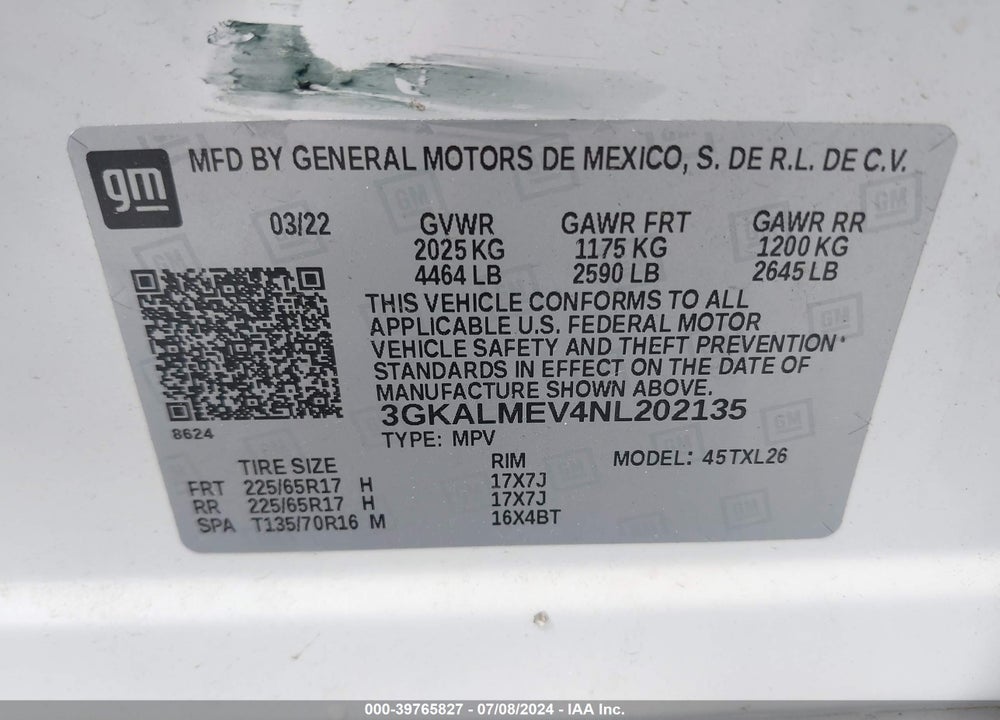 2022 GMC TERRAIN FWD SLE VIN: 3GKALMEV4NL202135