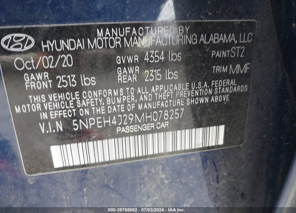 2021 HYUNDAI SONATA LIMITED VIN: 5NPEH4J29MH078257