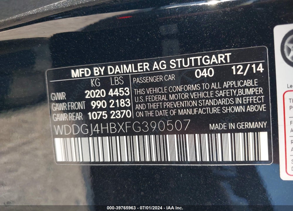 2015 MERCEDES-BENZ C 250 VIN: WDDGJ4HBXFG390507