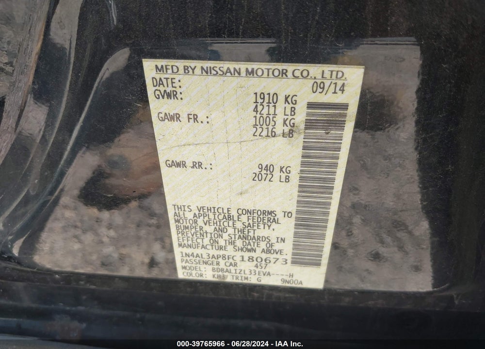 2015 NISSAN ALTIMA 2.5 SV VIN: 1N4AL3AP8FC180673