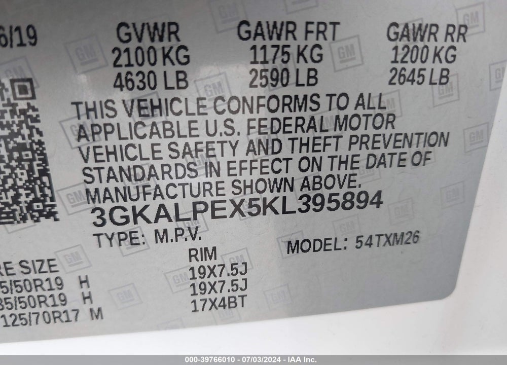 2019 GMC TERRAIN SLT VIN: 3GKALPEX5KL395894