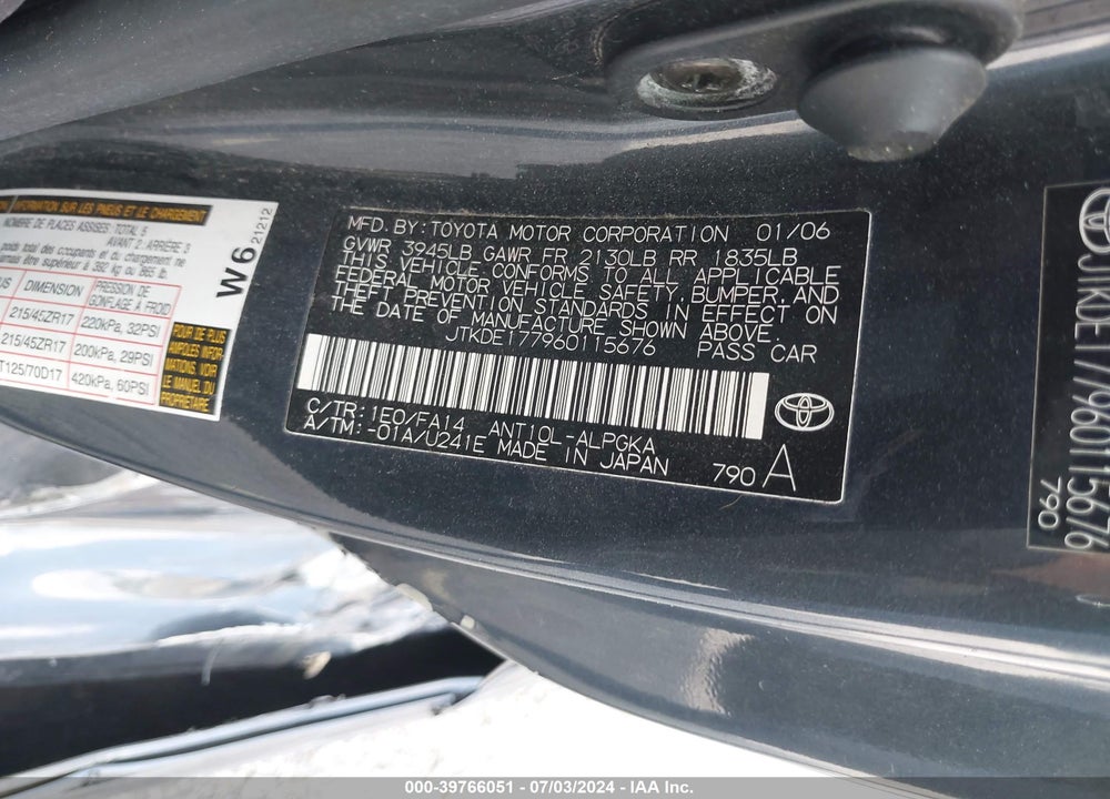 2006 SCION TC VIN: JTKDE177960115676