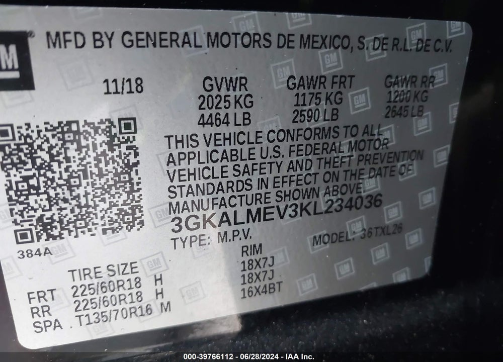 2019 GMC TERRAIN SLE VIN: 3GKALMEV3KL234036