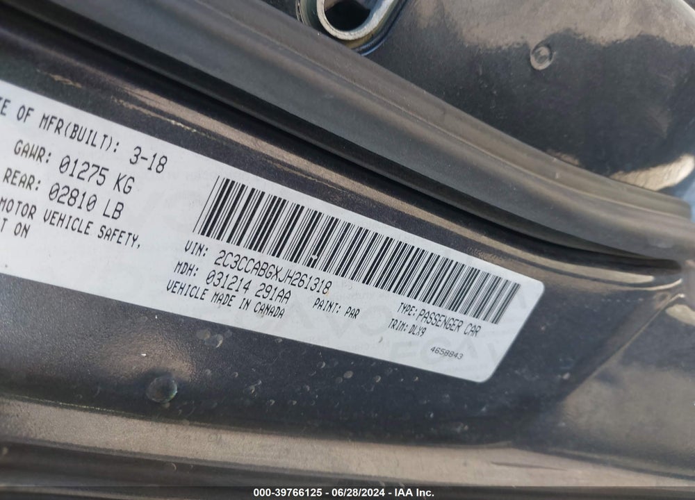 2018 CHRYSLER 300 VIN: 2C3CCABGXJH261318
