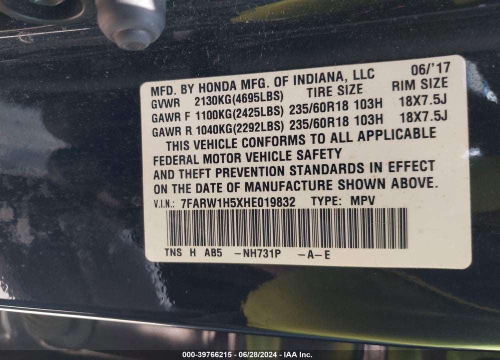 2017 HONDA CR-V EX VIN: 7FARW1H5XHE019832