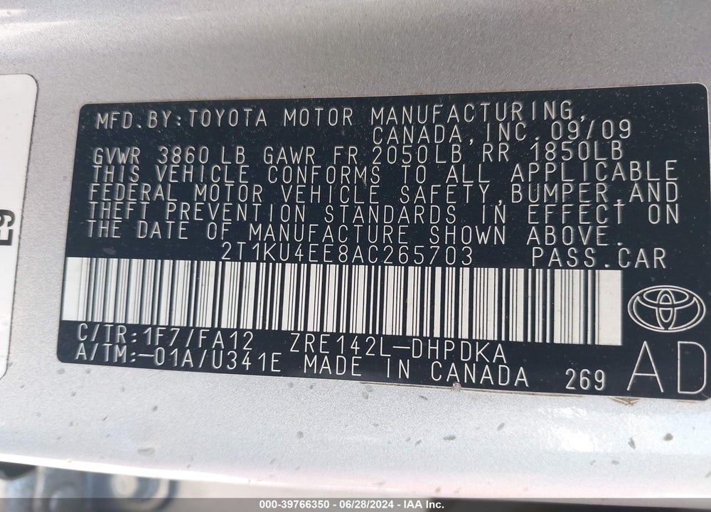 2010 TOYOTA MATRIX VIN: 2T1KU4EE8AC265703