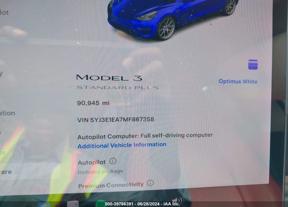 2021 TESLA MODEL 3 STANDARD RANGE PLUS REAR-WHEEL DRIVE VIN: 5YJ3E1EA7MF867358