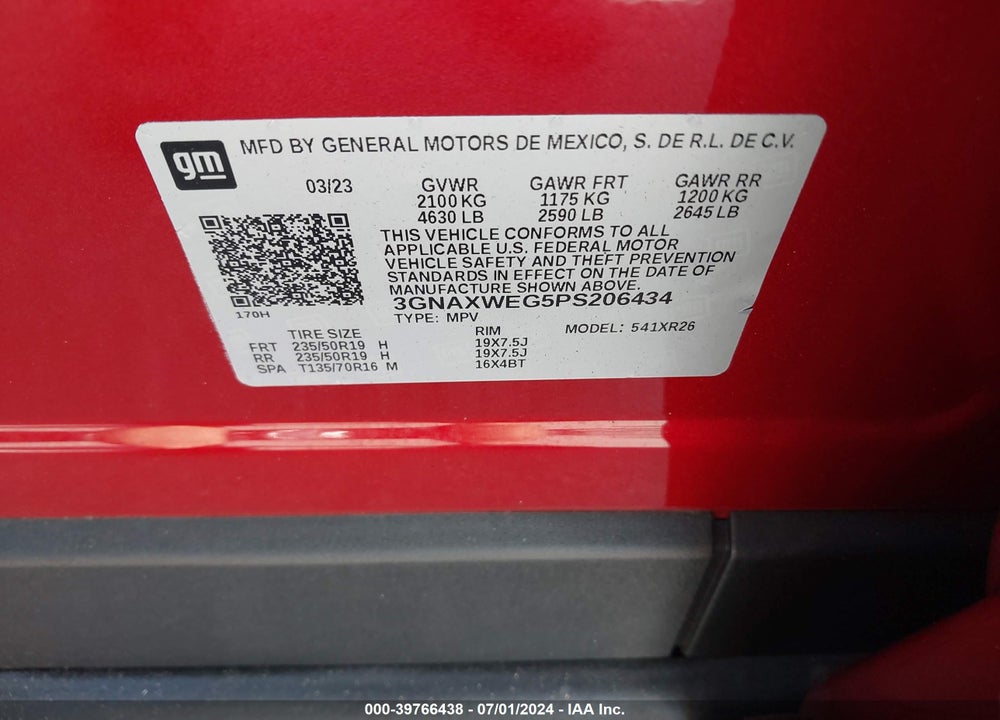 2023 CHEVROLET EQUINOX AWD RS VIN: 3GNAXWEG5PS206434