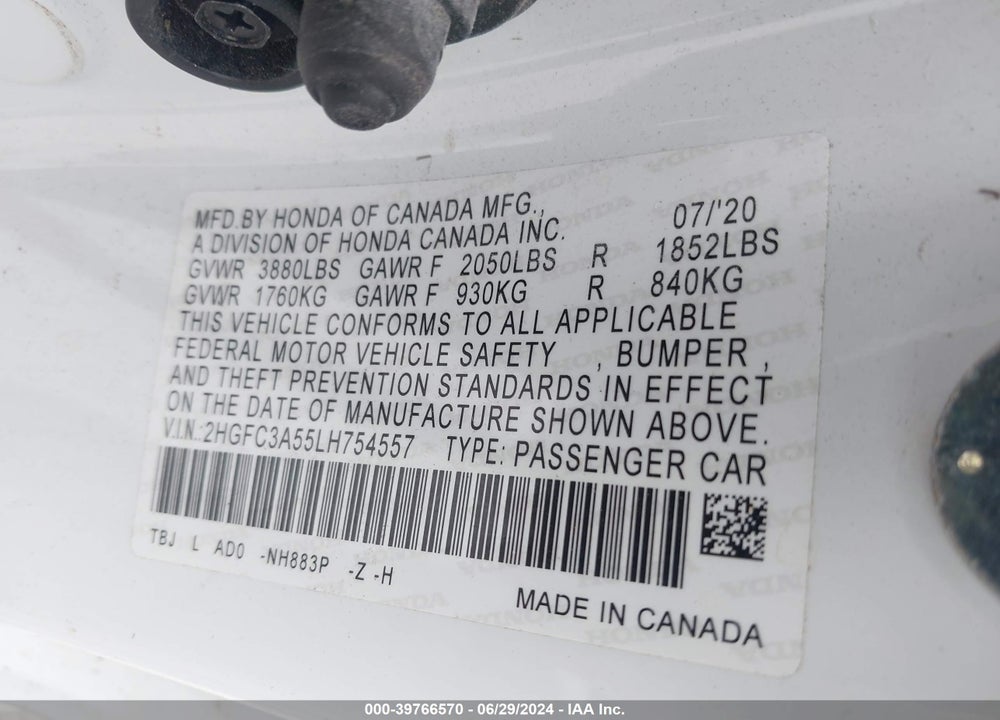 2020 HONDA CIVIC SI COUPE VIN: 2HGFC3A55LH754557