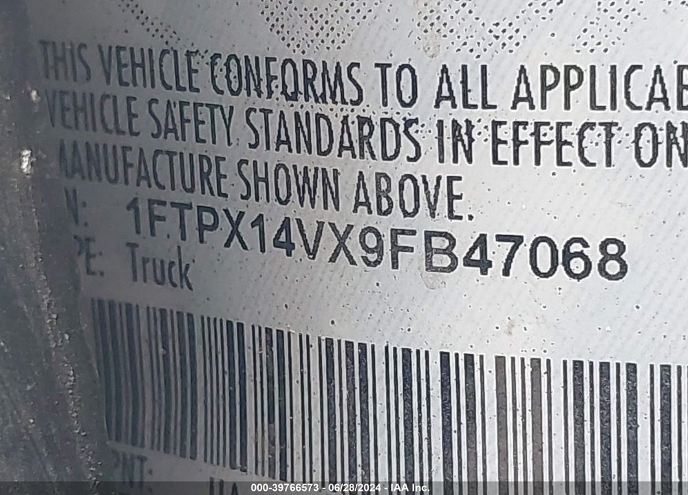 2009 FORD F-150 FX4 VIN: 1FTPX14VX9FB47068