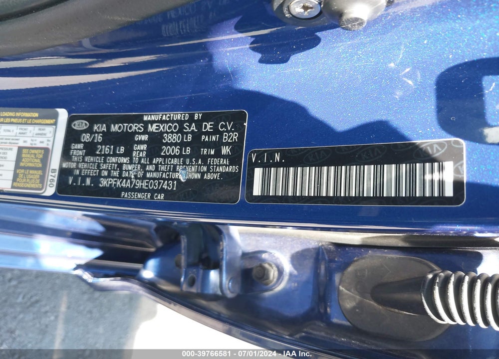 2017 KIA FORTE LX VIN: 3KPFK4A79HE037431