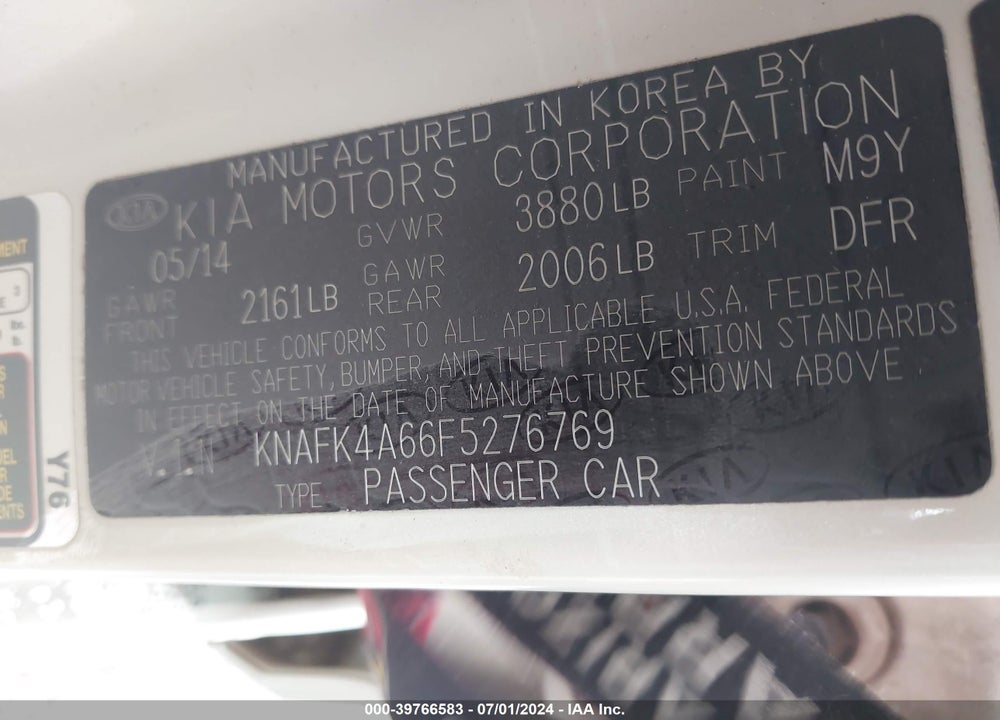 2015 KIA FORTE LX VIN: KNAFK4A66F5276769