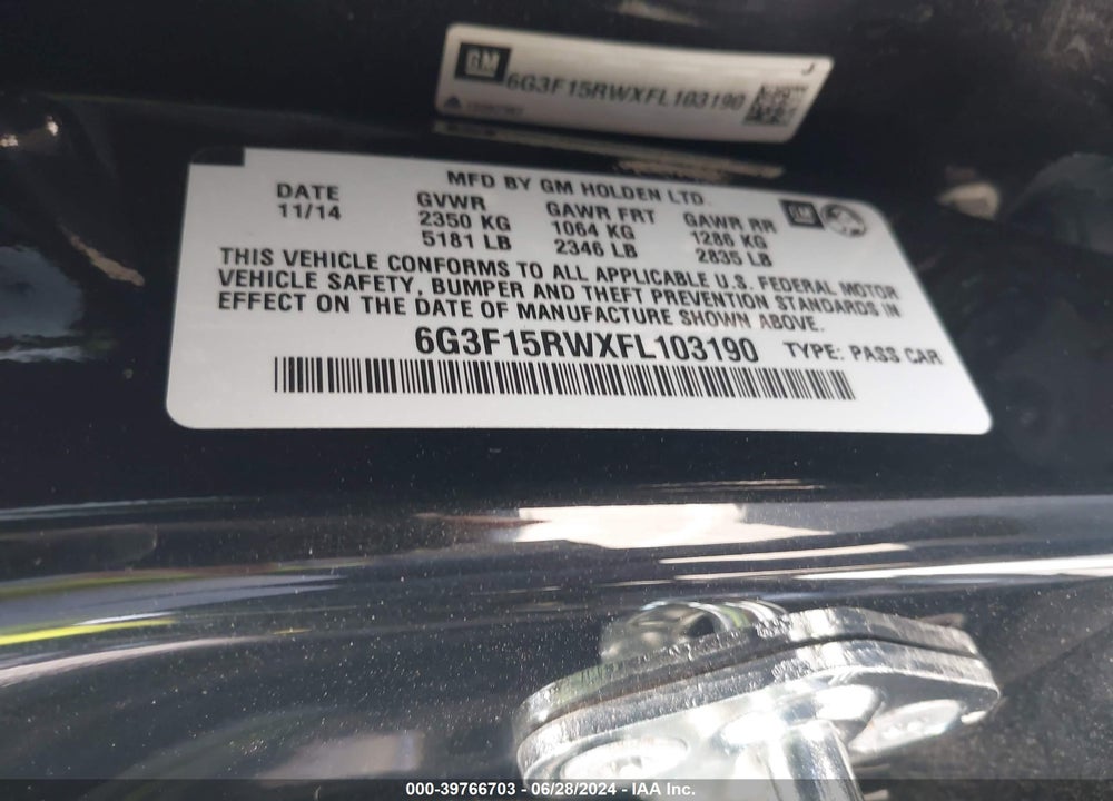 2015 CHEVROLET SS VIN: 6G3F15RWXFL103190