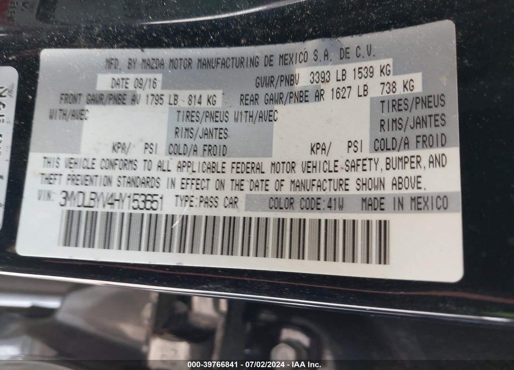 2017 TOYOTA YARIS IA VIN: 3MYDLBYV4HY153651