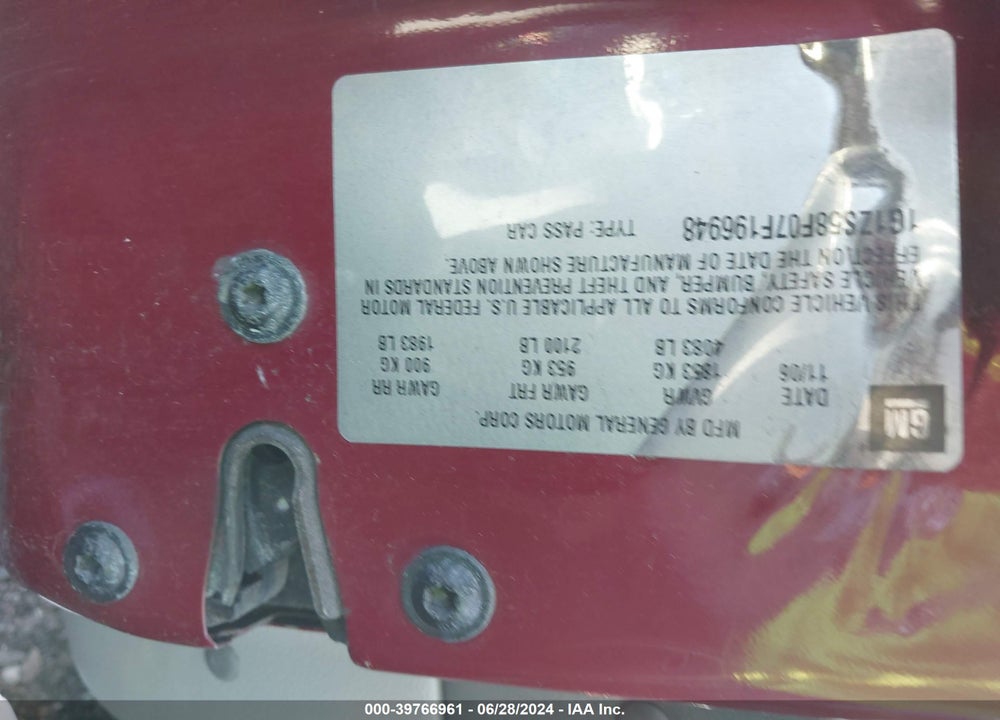 2007 CHEVROLET MALIBU LS VIN: 1G1ZS58F07F196948