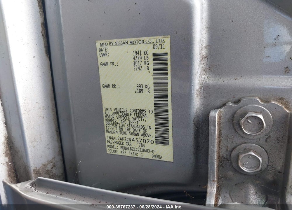 2012 NISSAN ALTIMA 2.5 S VIN: 1N4AL2AP2CN457070