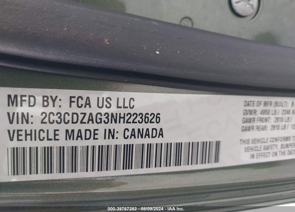 2022 DODGE CHALLENGER SXT VIN: 2C3CDZAG3NH223626