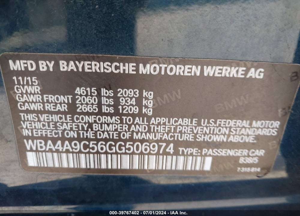 2016 BMW 428I GRAN COUPE VIN: WBA4A9C56GG506974
