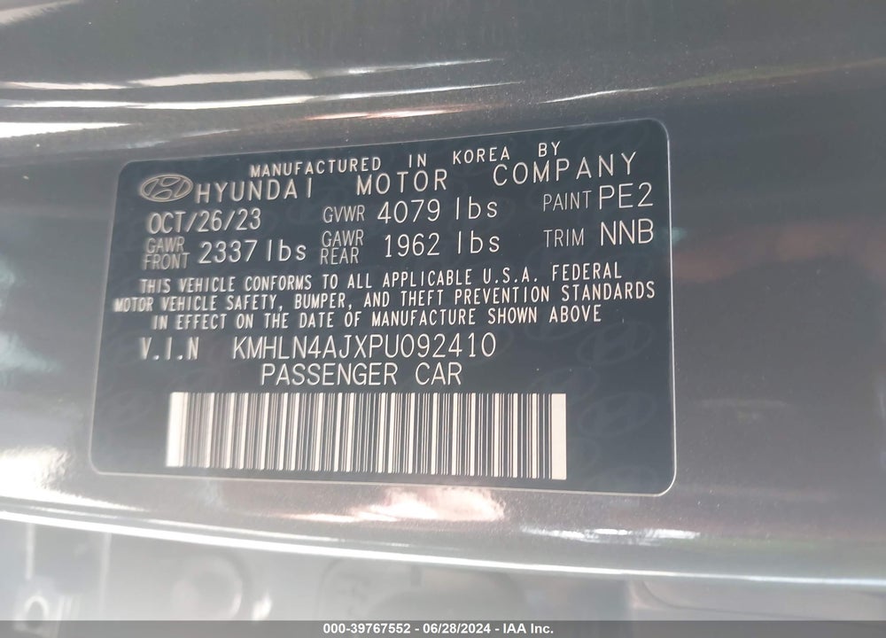2023 HYUNDAI ELANTRA HYBRID LIMITED VIN: KMHLN4AJXPU092410