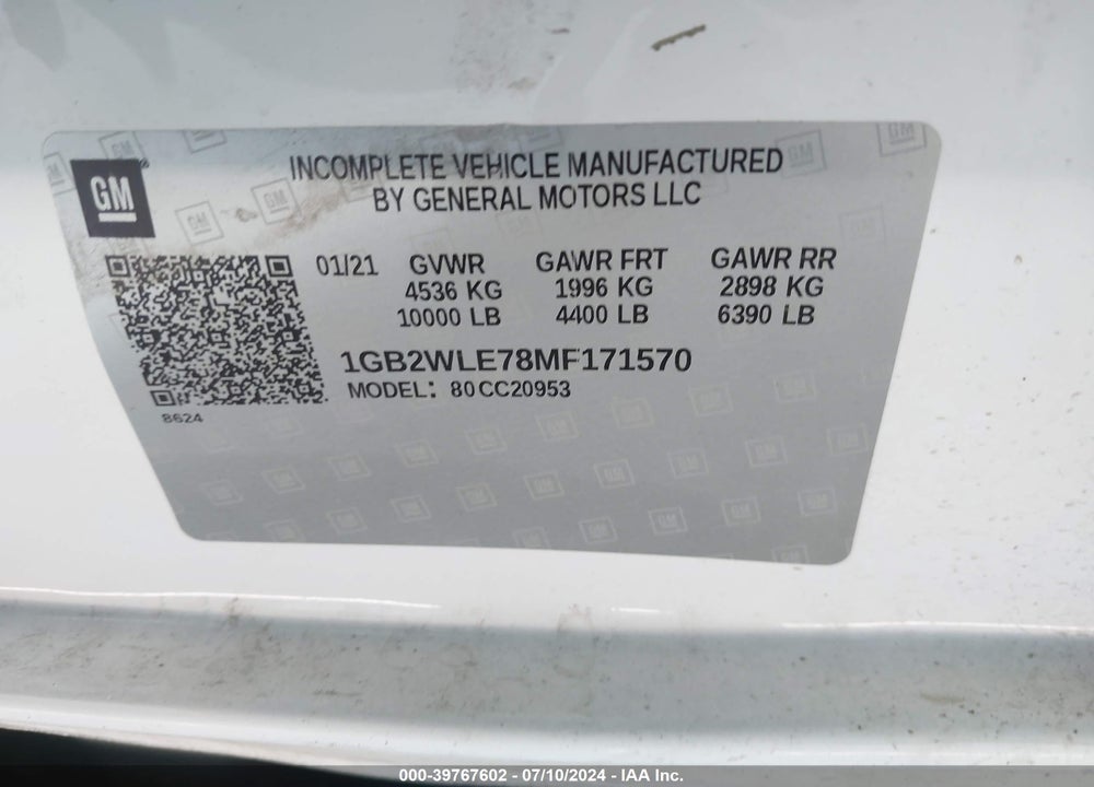 2021 CHEVROLET SILVERADO 2500HD VIN: 1GB2WLE78MF171570