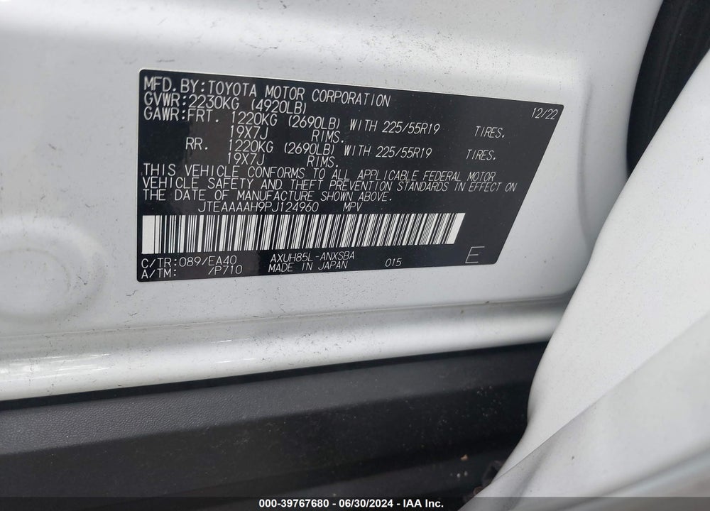 2023 TOYOTA VENZA LIMITED VIN: JTEAAAAH9PJ124960