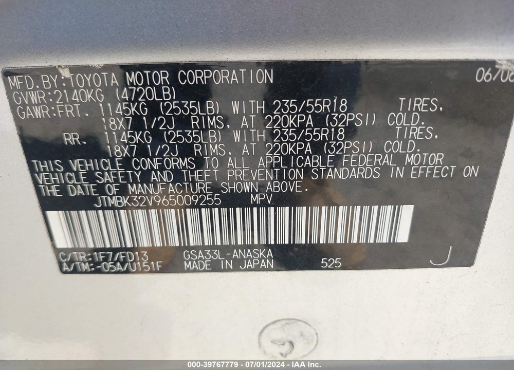 2006 TOYOTA RAV4 SPORT V6 VIN: JTMBK32V965009255