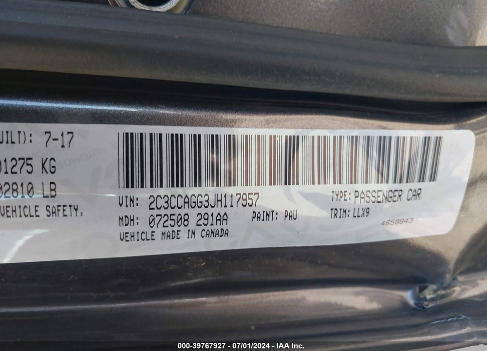 2018 CHRYSLER 300 VIN: 2C3CCAGG3JH117957