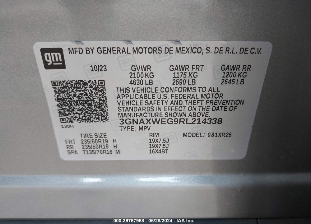 2024 CHEVROLET EQUINOX AWD RS VIN: 3GNAXWEG9RL214338