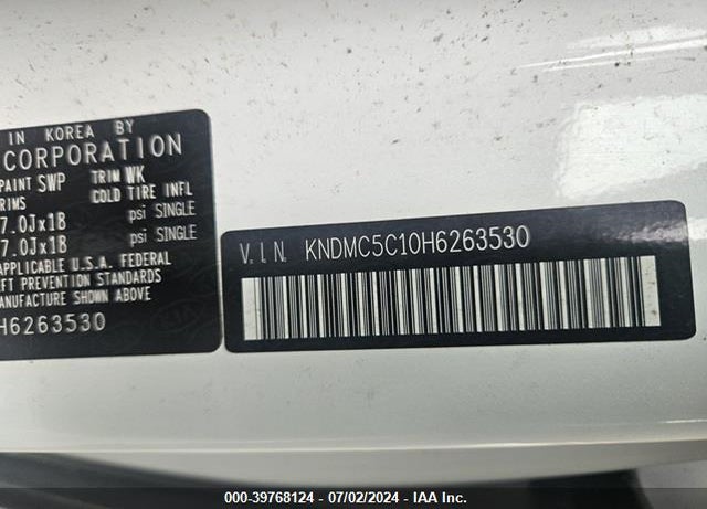 2017 KIA SEDONA EX VIN: KNDMC5C10H6263530
