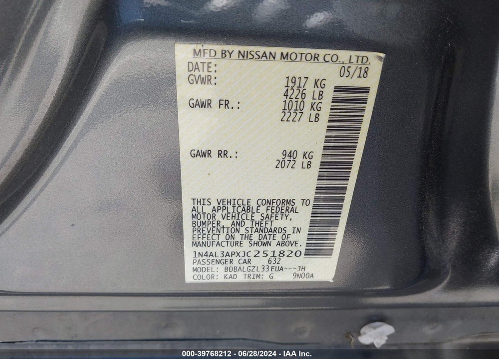 2018 NISSAN ALTIMA 2.5 S VIN: 1N4AL3APXJC251820