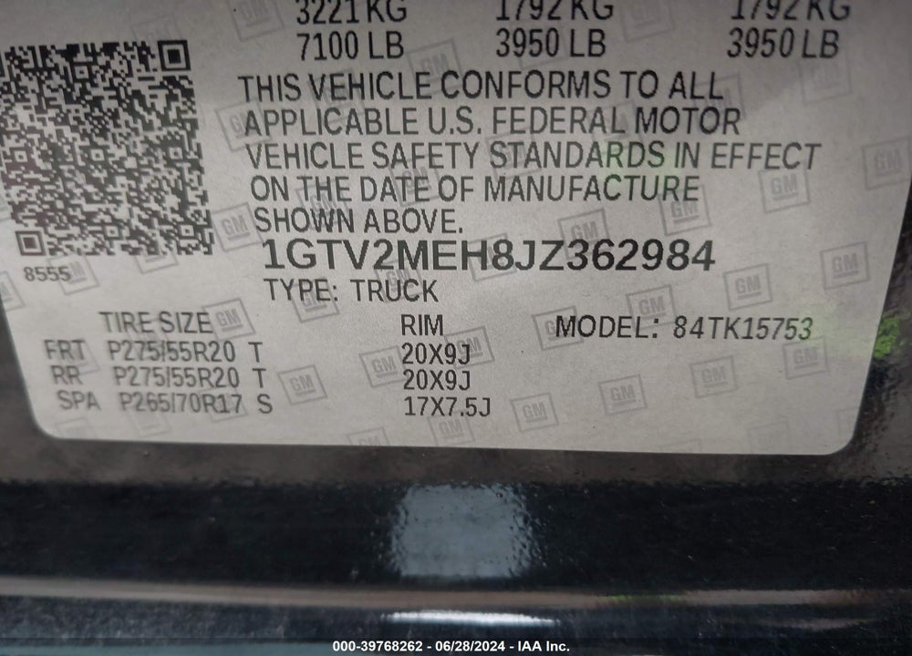 2018 GMC SIERRA 1500 SLE VIN: 1GTV2MEH8JZ362984