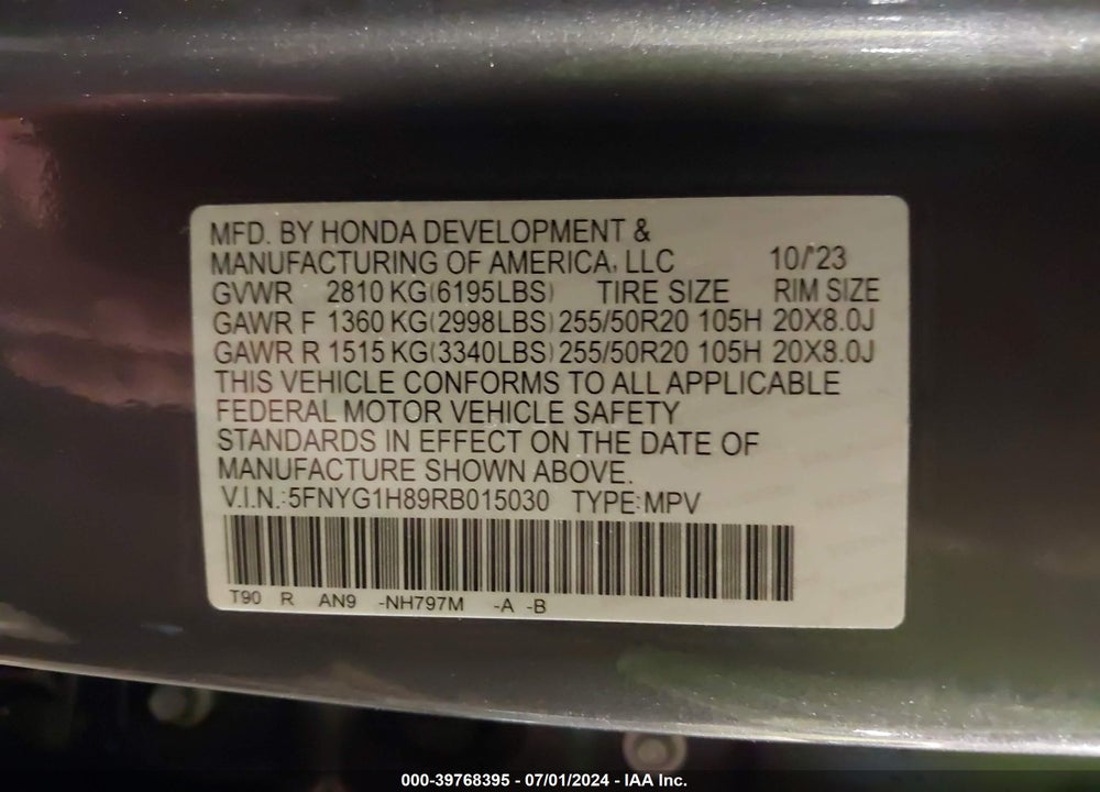 2024 HONDA PILOT AWD ELITE VIN: 5FNYG1H89RB015030