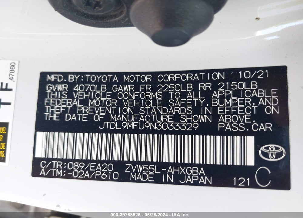 2022 TOYOTA PRIUS XLE AWD-E VIN: JTDL9MFU9N3033329